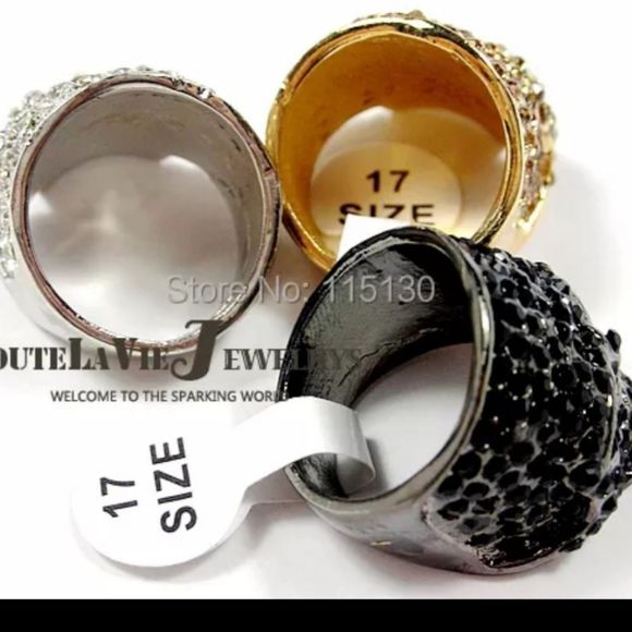 Silver gold and black titanium crystal goth skull punk Biker ring new - Picture 7 of 7